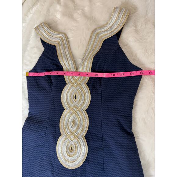 Lilly Pulitzer Valli Shift Dress Navy Blue Silver Gold Iridescent Metallic 00 - Picture 10 of 12